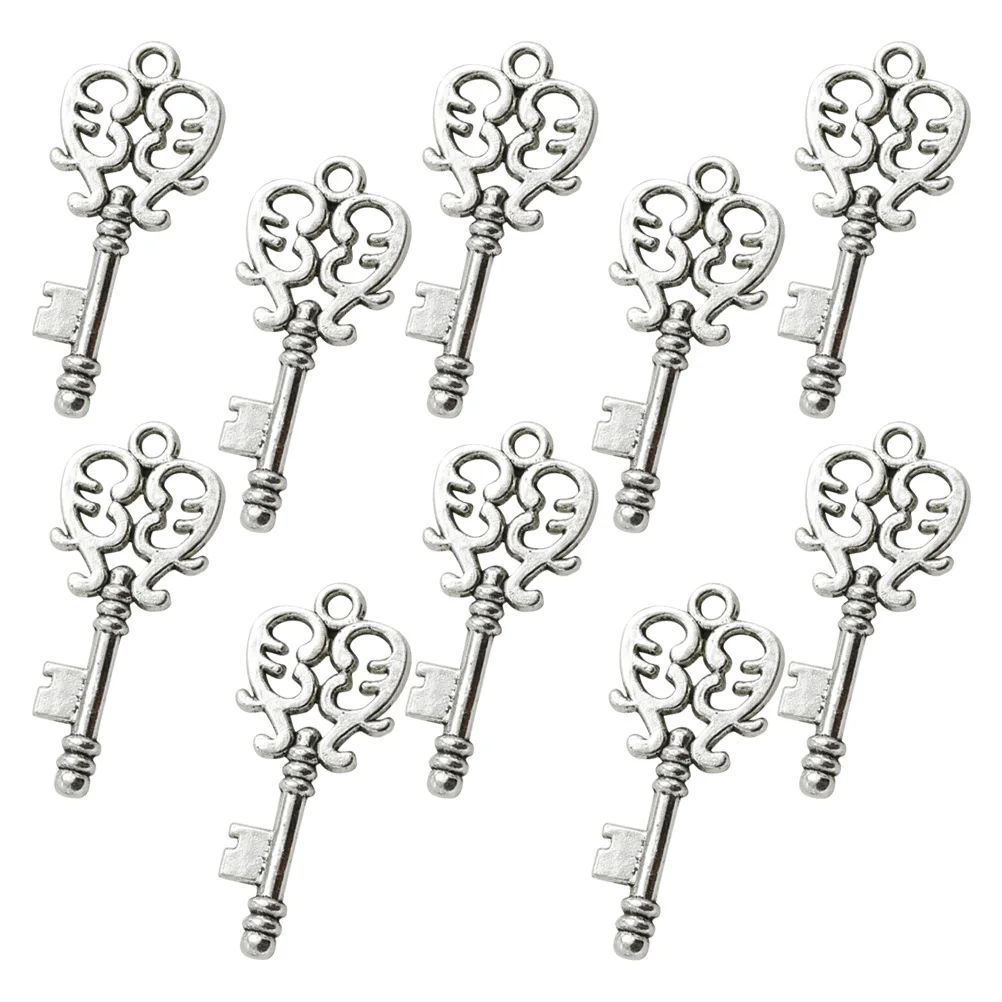 

10PCS Hollow Out Alloy Key Pendants Charms DIY Jewelry Making Accessory for Necklace Bracelet ( Silver)