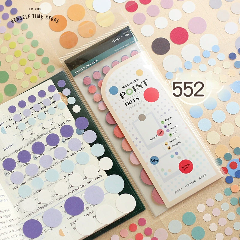552pcs Basic Colorful Dots Stickers Kawaii Hand Account Stickers buste Sealing DIY Scrapbooking Journal Planner Decorations