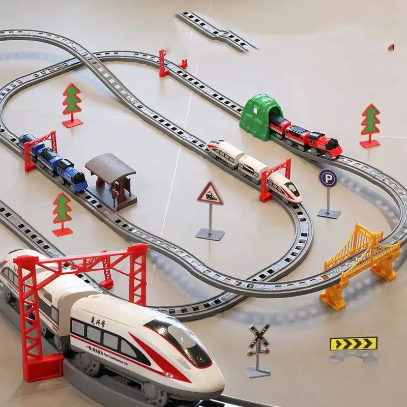 Zestaw zabawek: zmontowany elektryczny pociąg, scena miejska, zmontowany pociąg szybki, tematyczny zestaw edukacyjny, zabawki dla dzieci, prezent urodzinowy