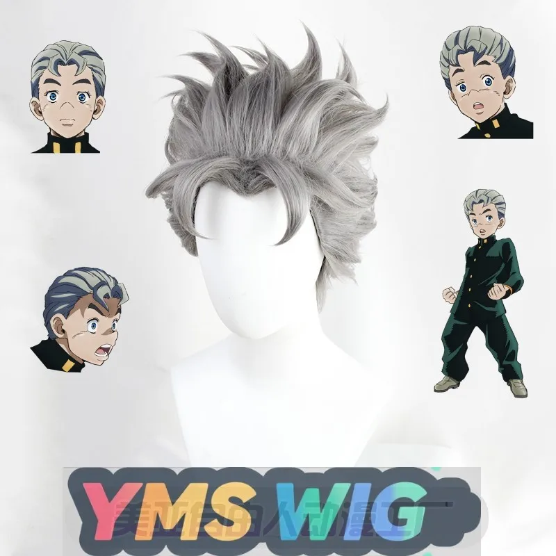 

【YMS WIG】JO Bizarre Adventure Katsune Hidetoshi, парик для косплея, серый обратный завиток