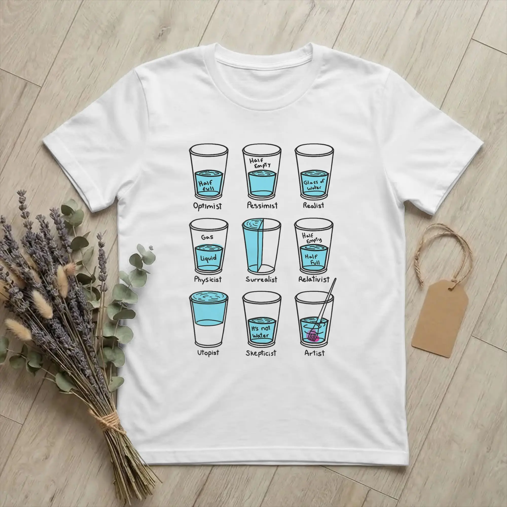 Glass Half Full Empty Meme Men's T Shirts Psychology Funny Funny Tee Shirt Short Sleeve O Neck T-Shirts Cotton Summer Clothes