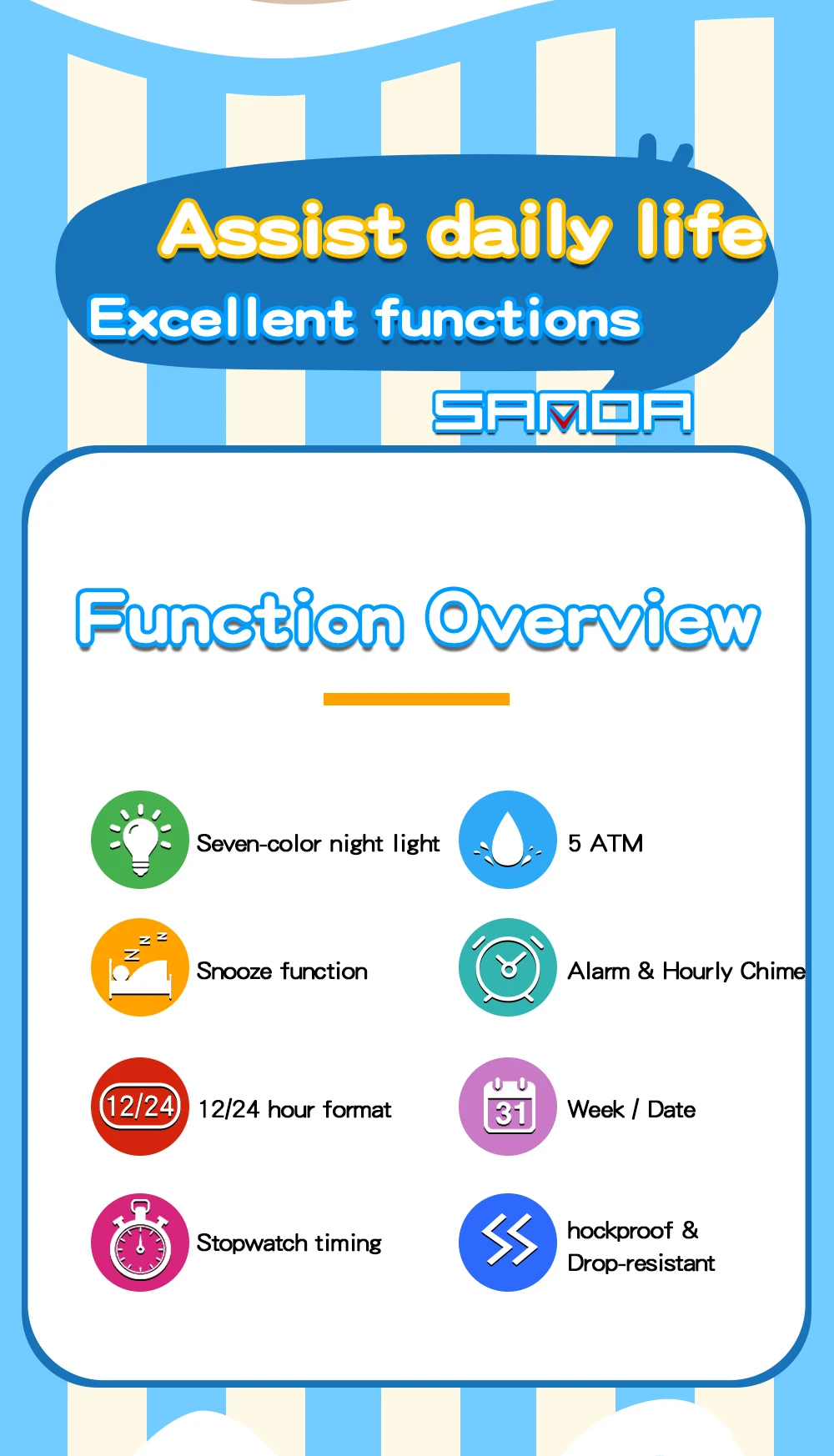 SANDA New 6383 Multifunctional Color Light Watch for High School Students' Sports, Men's and Women's Electronic Watches