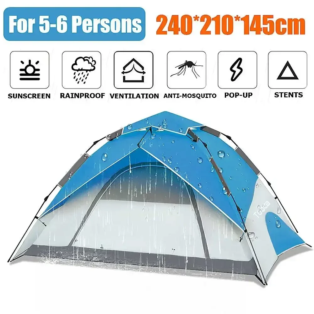 

5-6 Person Tents Outdoor Camping Instant Set Up Camping Equipment Automatic Dome Camping Tent Waterproof Sun Protection Shelters