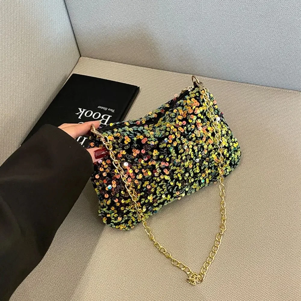 Einfarbige Umhängetasche mit Pailletten, einfache INS-Kette, Pailletten, Umhängetasche, Tasche, Handytasche, kleine quadratische Tasche, Dinner-Party – Detail 22