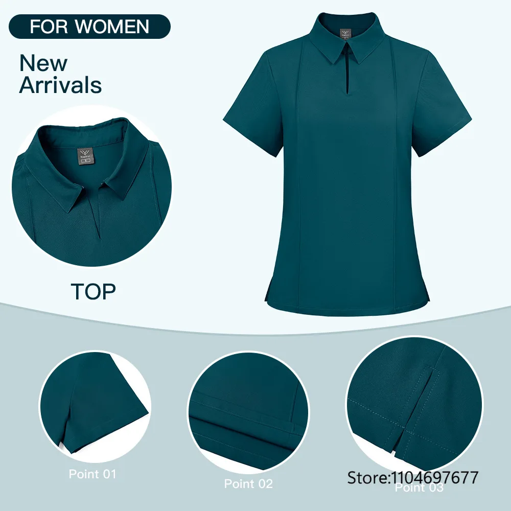 Medical Nursing Scrubs Set for WomenClinical Hospital Uniform Pet Shop Doctor Workwear Soft Surgery Collar with turned-up edges