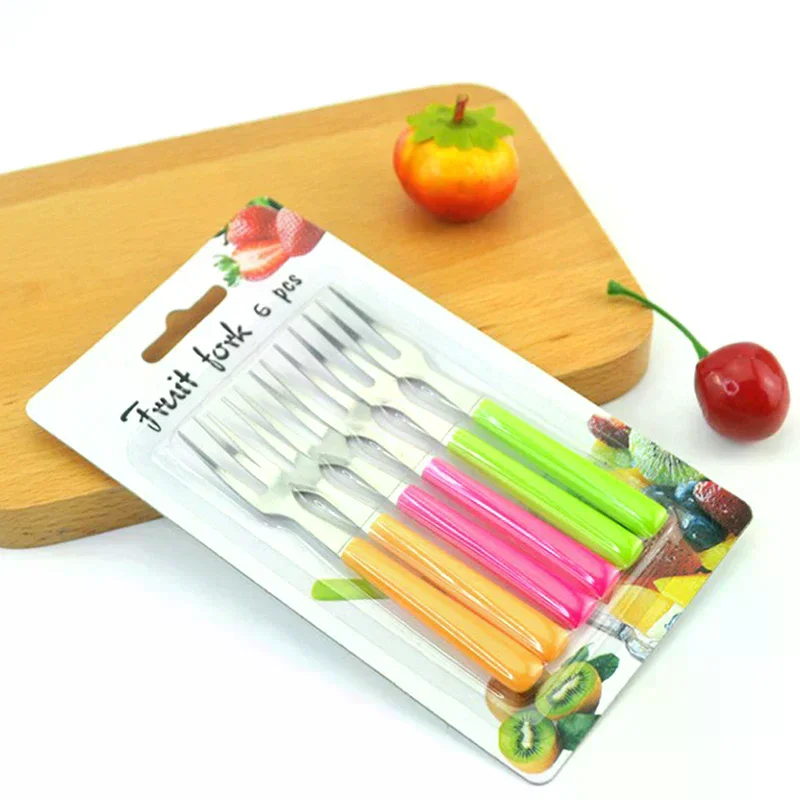 /PFU/Fruit Fork Stainless Steel Cake Dessert Forks Lovely Mini Fork Used For Cake Party Snail Fork Restaurant 6Pcs