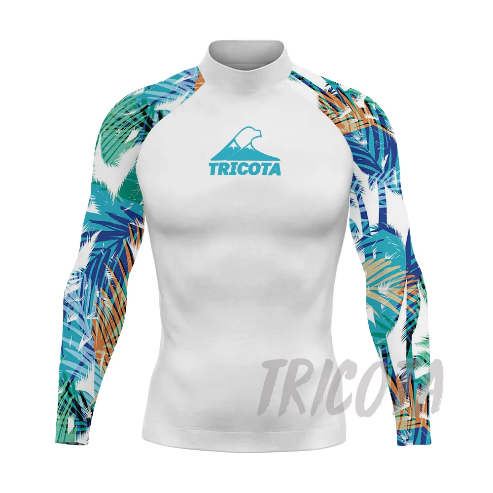 

Мужские рубашки для серфинга с длинными рукавами Rashguard, солнцезащитный крем, лайкра, ткань, толстовка для серфинга, защита от ультрафиолета, купальник TRICOTA