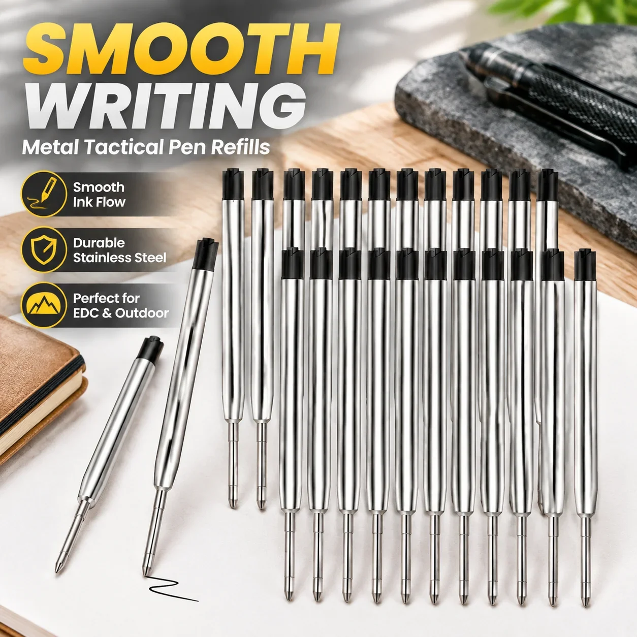 Metal Tactical Pen Refill Smooth Writing Ballpoint Stainless Steel Ink Cartridge for Outdoor EDC Defense Pen