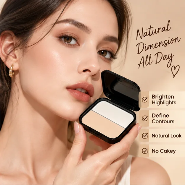 Bronzer Highlighter for Face Powder Texture Two-toned Contour Iluminador Natural Brighten Matte Nose Shadow Makeup Cosmetics ﻿