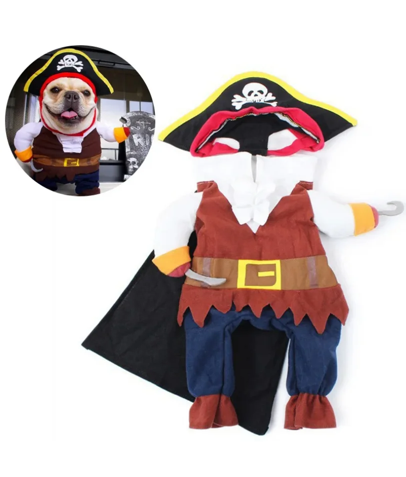 

Halloween Pet Dog Clothes Cat Costume Funny Pirate Suit For Small Dogs Transformation Cosplay Apparel Puppy Standing Dress Up