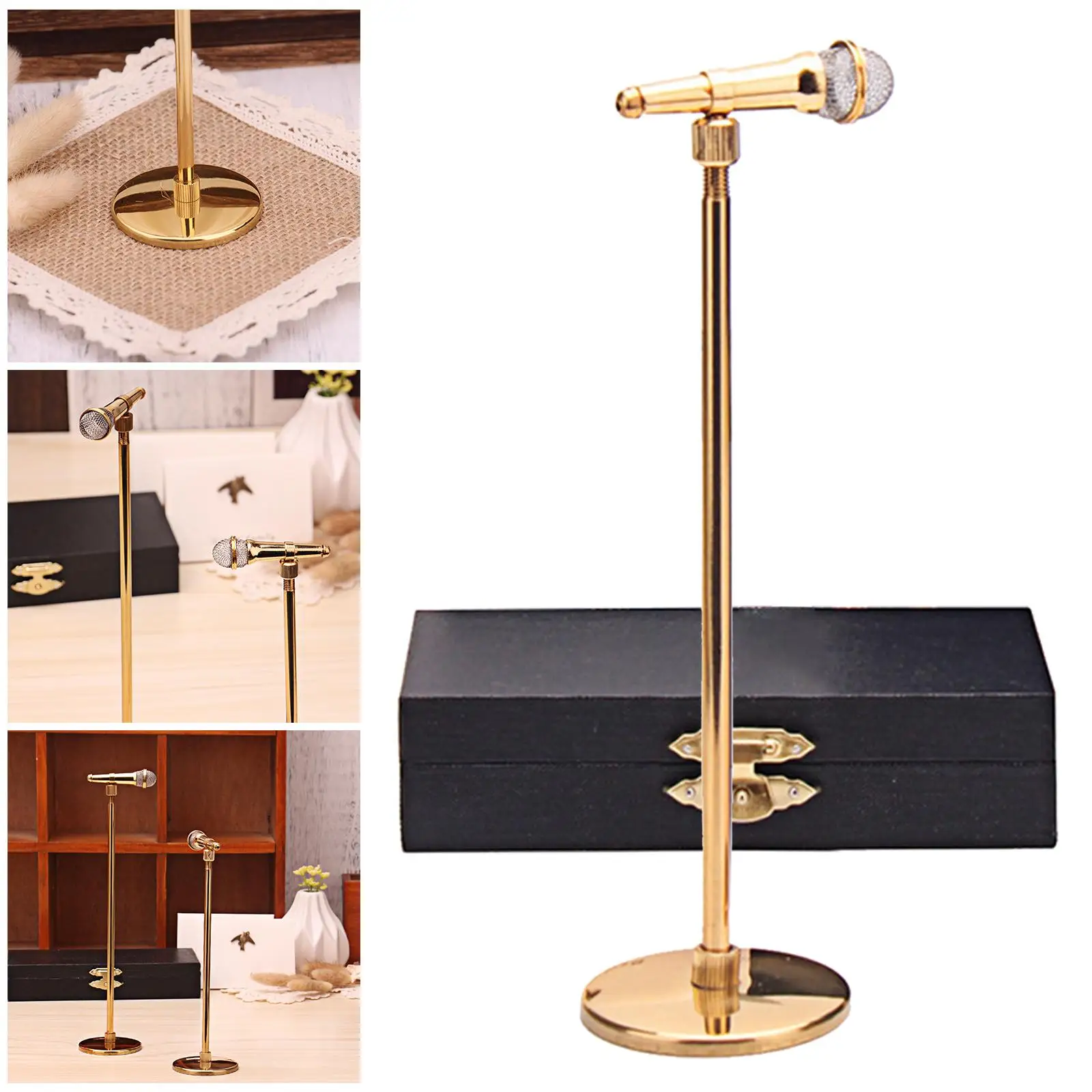 

1:12 мини-модель микрофона с футляром для хранения, музыкальный инструмент, аксессуары для декора кукольного домика, подарки для