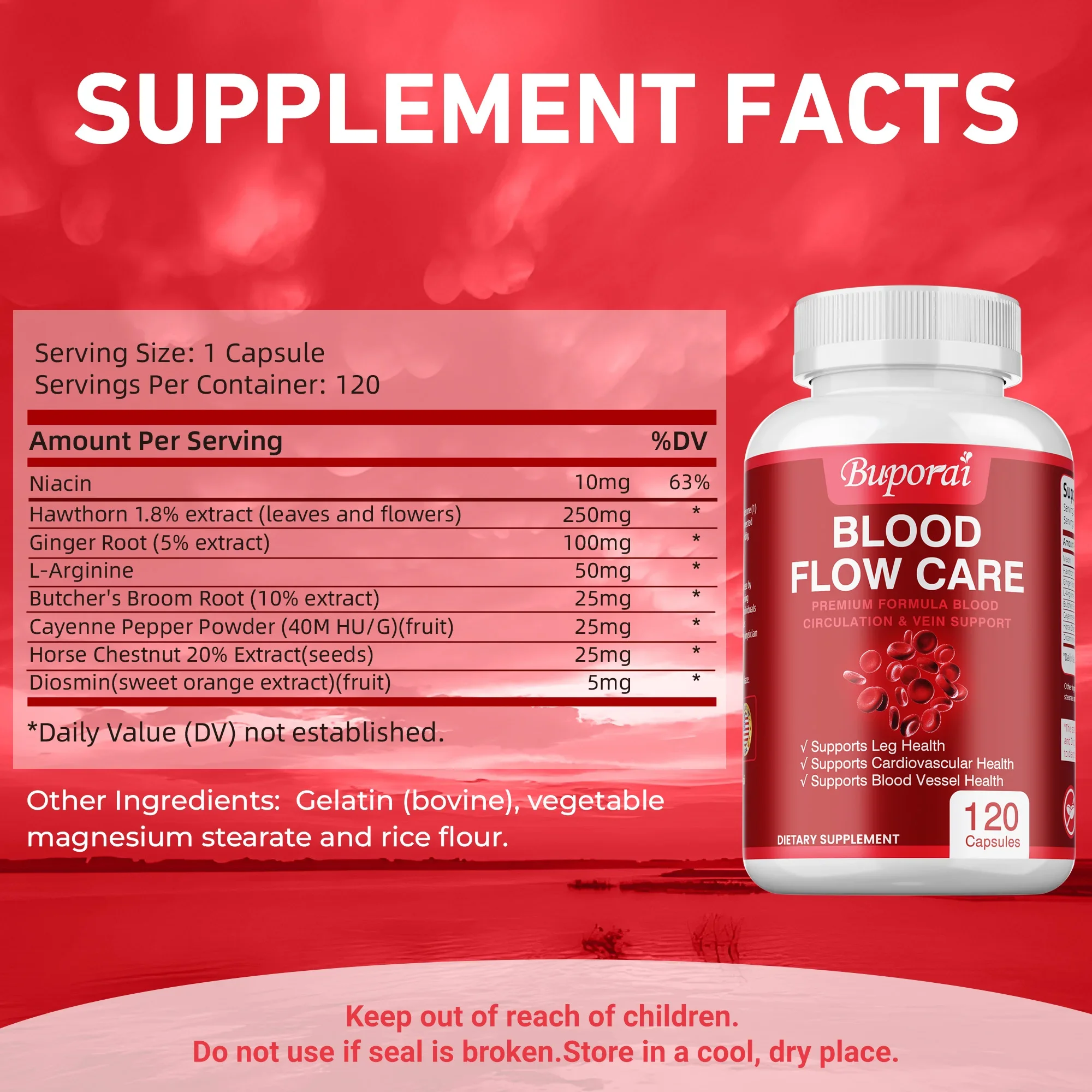 Blood Flow Care - Improves Circulation, Balances Blood Pressure,  Promotes Heart and Brain Health - 120 Capsules