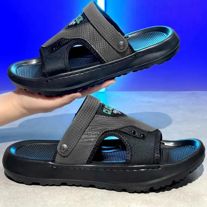 صنادل رجالية جديدة بلون واحد للصيف أحذية شاطئ مسطحة كبيرة الحجم قابلة للتنفس عالية الجودة كاجوال عصرية ومتعددة الاستخدامات #6