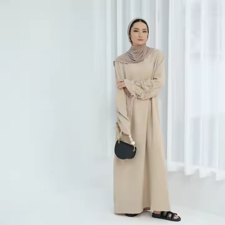 

Fashion Drawstring Sleeve Abayas for Women Muslim Dress Dubai Kaftan Turkey Robe Eid Djellaba Morocco Caftan Islamic Jalabiya