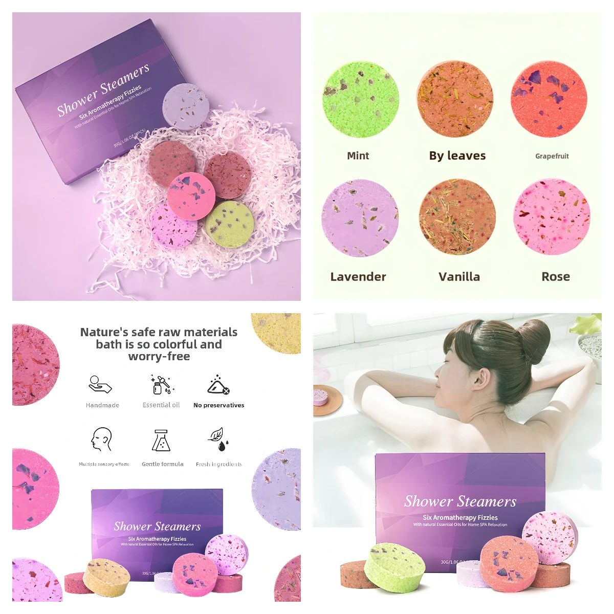 6PCS Shower Steamer Basket Shower Bomb Bath Salt Gift Box Moisturizing Body Care Hydrotherapy Essential Oil Bubble Bath