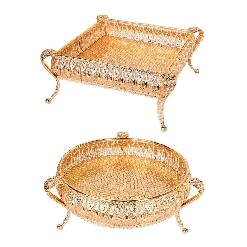 

Hot European Style Metal Fruit Serving Tray Storage Box Multifunctional Snack Dish Plate Wedding Tea Party Display Stand Tray