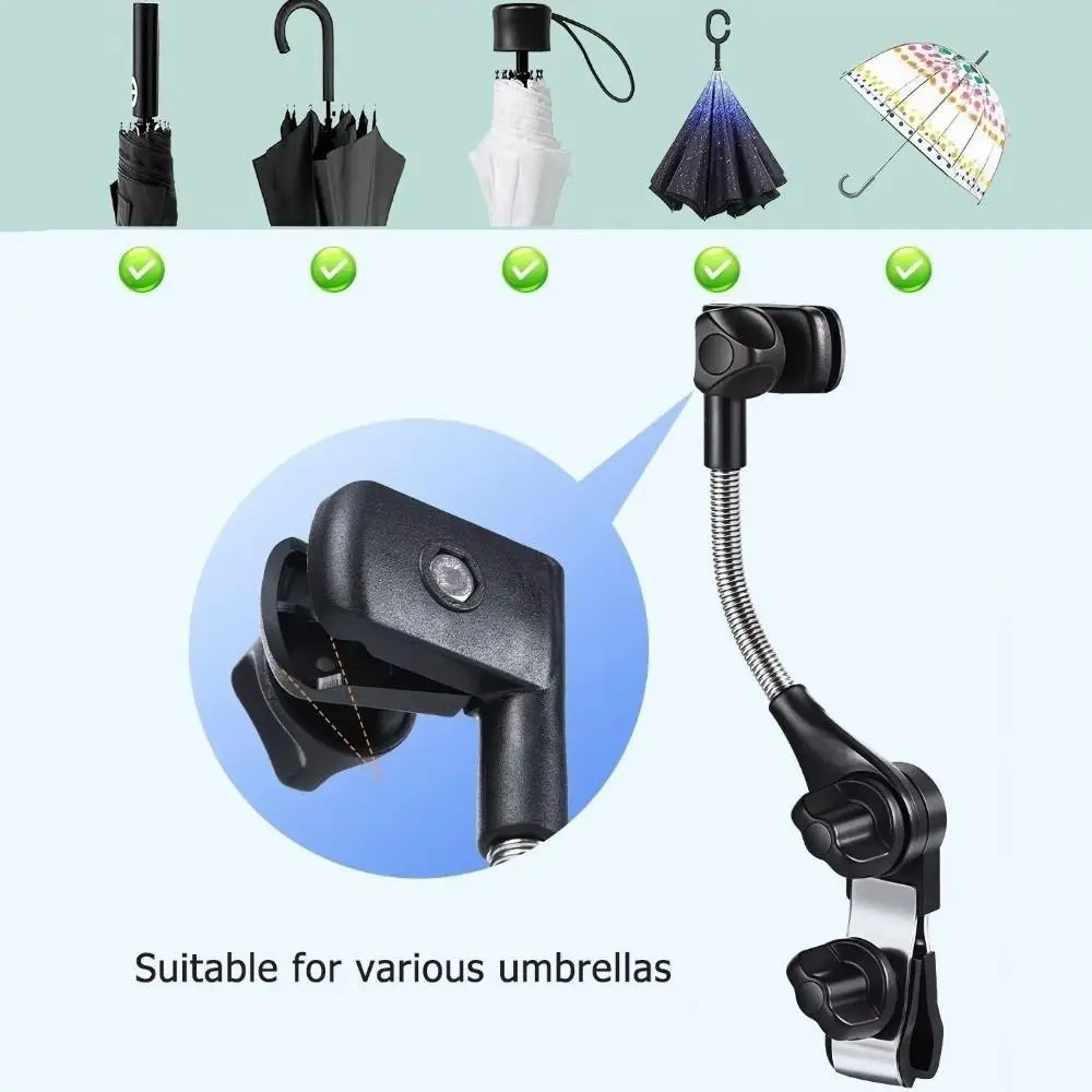 Rainproof Adjustable Umbrella Mount Stand Adjustable Angle Non-slip Clamp Wheelchair Umbrella Holder Portable Flexible
