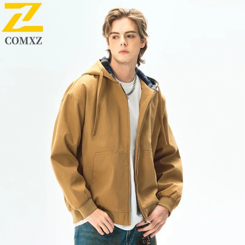 

COMXZ 2025 Мужская и женская повседневная куртка для пар, осенняя модная свободная посадка, универсальное легкое удобное водонепроницаемое пальто