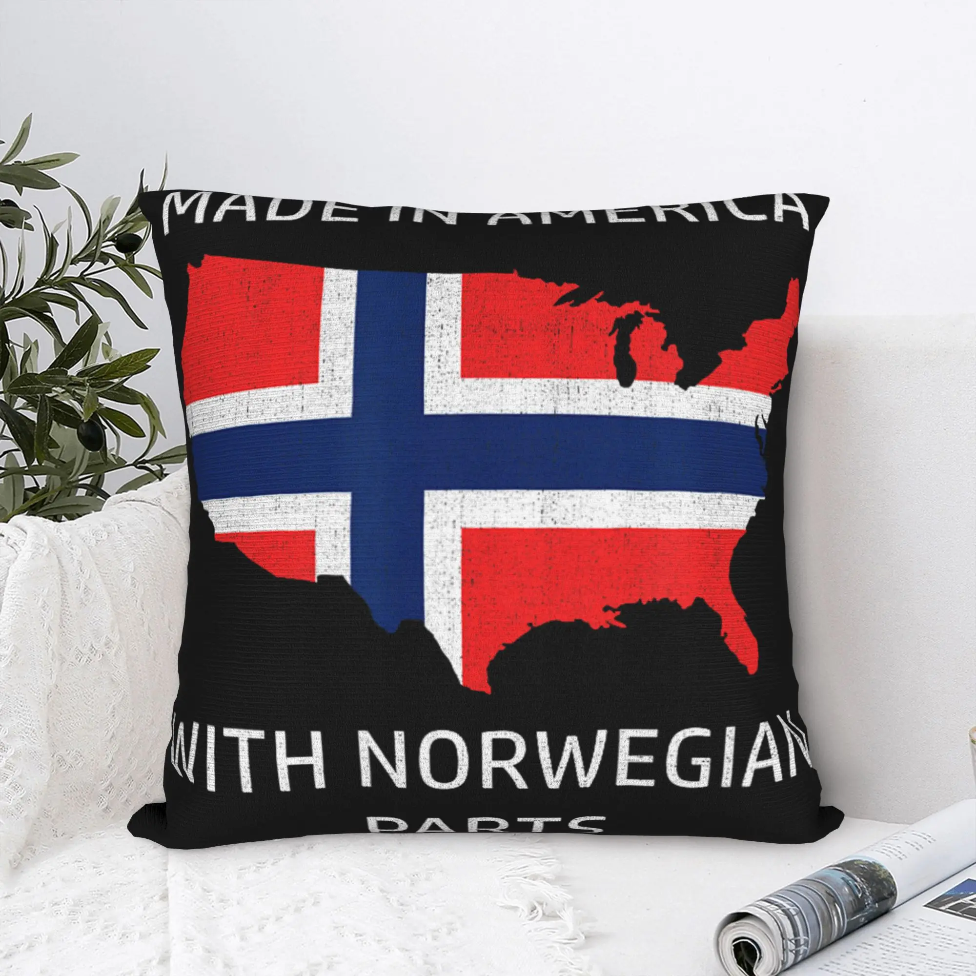 Made in America with Norwegian Parts  Norway and USA Pride Pillow Cover Pillow Case For Office Car Home Decor Pillowcases