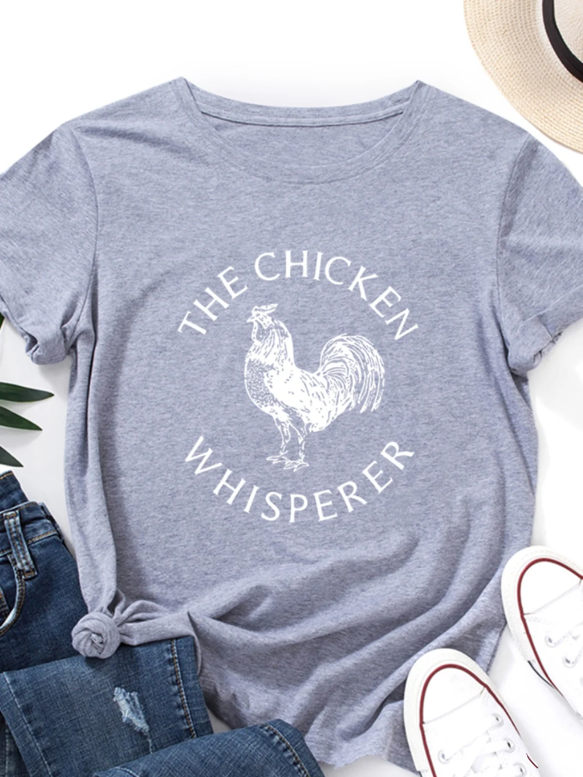 Women's Cotton T-irt ort Sve round Ne Letter Print Loose Fit Summer Street Sle Faion Chien Pattern Casual Top