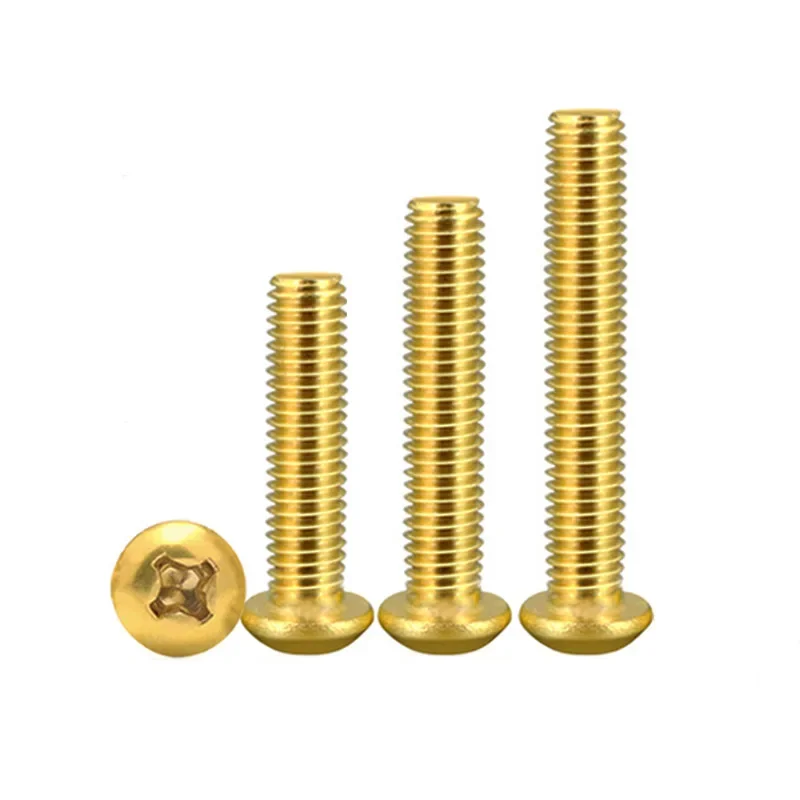 10pcs M2 M2.5 M3 M4 Copper Phillips Screw Pan Head Phillip Screw Metric Thread Machine Bolt Golden Screw Wood Board Furniture