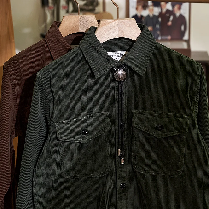 

Autumn and Winter New American Retro Thick Corduroy Solid Color Cargo Shirt Men's Pure Cotton Long-sleeved Pocket Casual Blouses