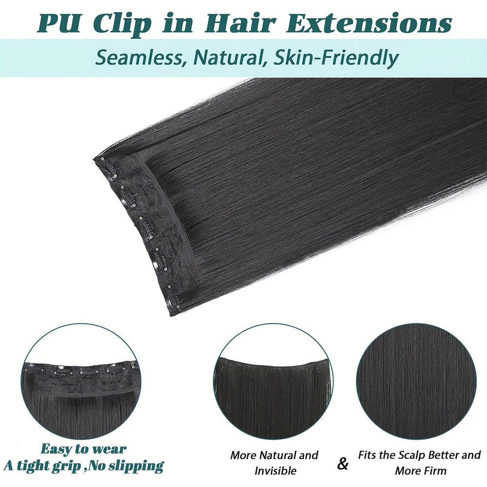 40 inch Long Straight Synthetic Hairpieces Clip In Hair Extensions Black Natural Hair Piece for Women