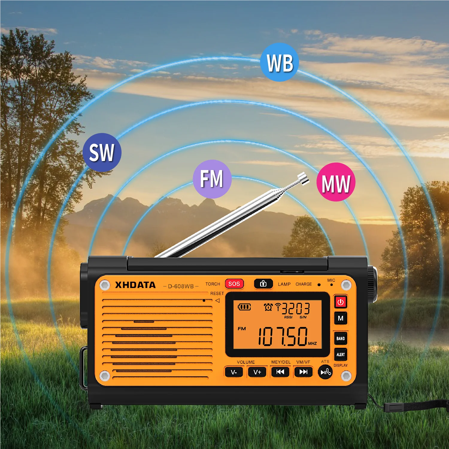 XHDATA D608WB FM/AM/SW/NOAA Alert Portable Radio Emergency Crank Weather Radio with Phone Charger, Bluetooth, Battery Operated