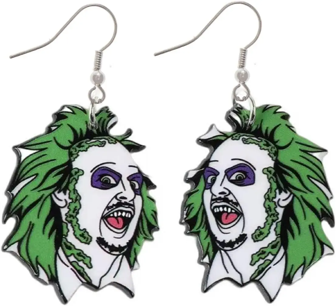 

Lightweight Acrylic Cosplay Earrings for Women Halloween Comicon.Funny Horror Man Avatar Green Hair Character Earrings Party