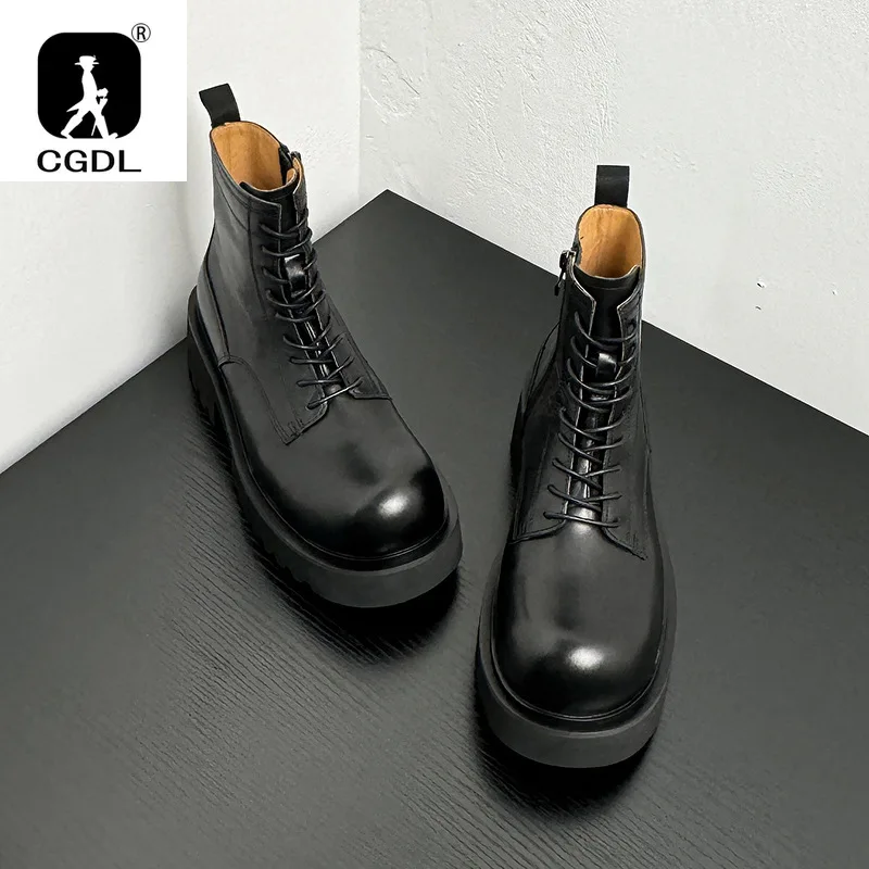 Hight Quality British Stress Style Ankle Boots for Men's Solid Black Hombre Daily Quality Casual Dress Height Increasing Shoes