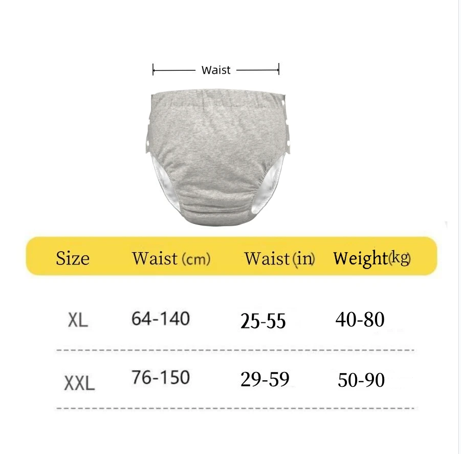 1Pc 코튼 컴포트 성인 기저귀 바지 환자, 노인 남성 및 여성 요실금 바지를위한 대형 빨 수있는 천 기저귀