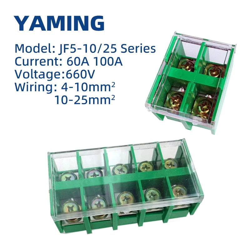 

Brass Terminal Blocks JF5-10/2 JF5-25 Dual Row 660V 60A 100A Universal DIN Rail Mounted Wire Connector 4-10mm2 10-25mm2