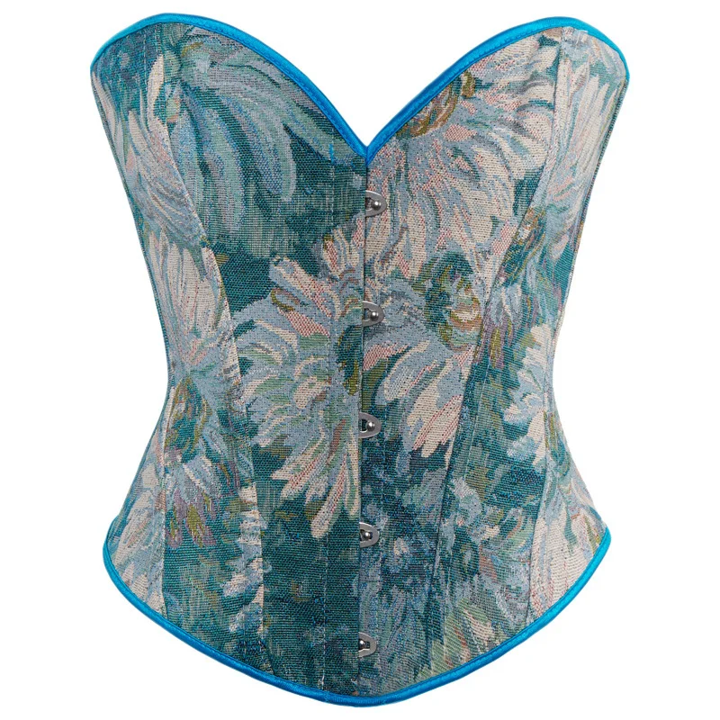Embroidered Flower Strapless Corset for Women Boned Shaper Tops Corselet Lace Up Slim Waist Trainer Bustier Top Overbust Korset