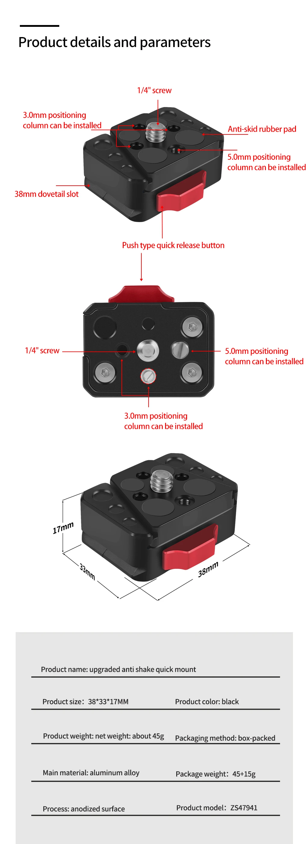 Feldmonitor Schnellspanner Schnellschalter Schiebeplatte V-Mount für Drift DJI OSMO 360 Actionkamera für 38 mm Arca-Typ-Stativ – Detail 11