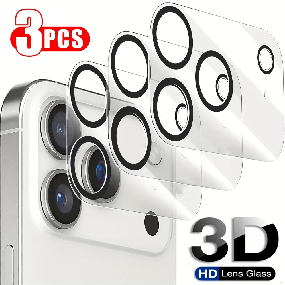 3Pcs Tempered Glass Camera Lens Protector For iPhone 17/16/15/14/13/12/11 Series, 3D 9H Hardness HD Clear Anti Scratch