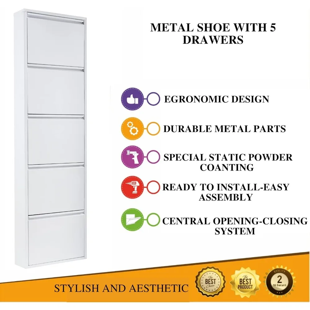 خزانة أحذية ذات درج قابل للطي، منظم تخزين، رف أحذية قائم بذاته، بدون تجميع مثبت على الحائط (رمادي، 5 أدراج) #5