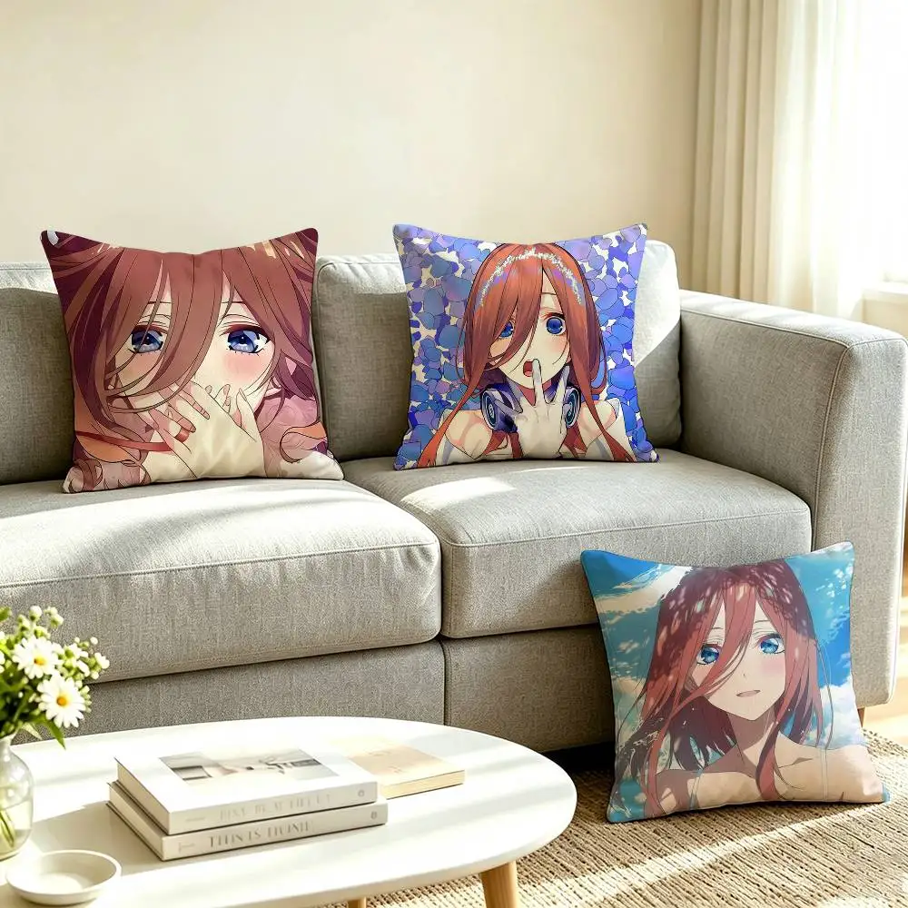 T-The Quintessential Quintuplets Miku Nakano  Pillow Case Square Double-Sided Sofa Cushion Cover Bedroom Bedside Pillow