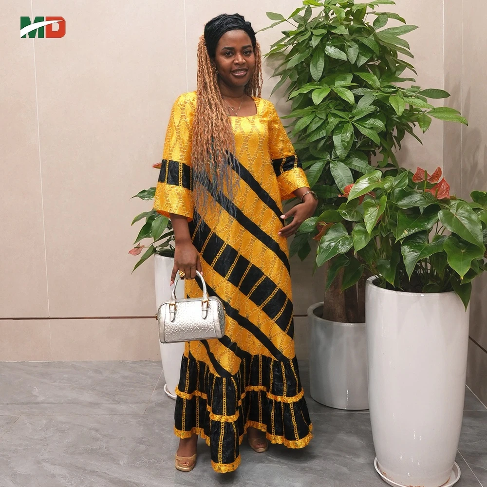

MD African Clothes Plus Size For Women Elegant Ruffled Dress Embroidery Party Wedding Traditional Kaftan Wear Musilm Lace Gown