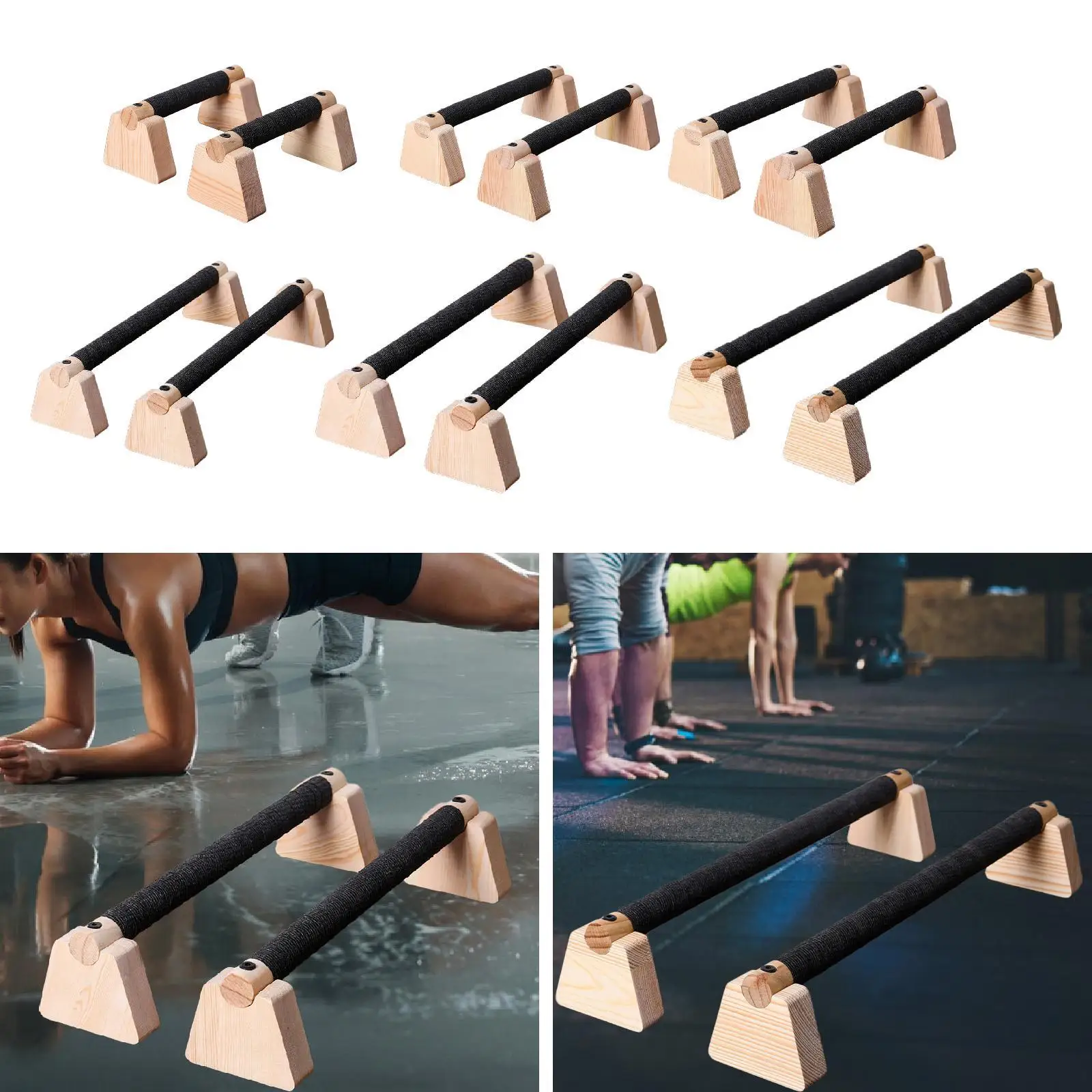 2 Pieces Push up Bar Wood Push up Handles Anti Slip Handstand Bar Portable Stable Parallettes Bars for Workout Exercise Home Gym