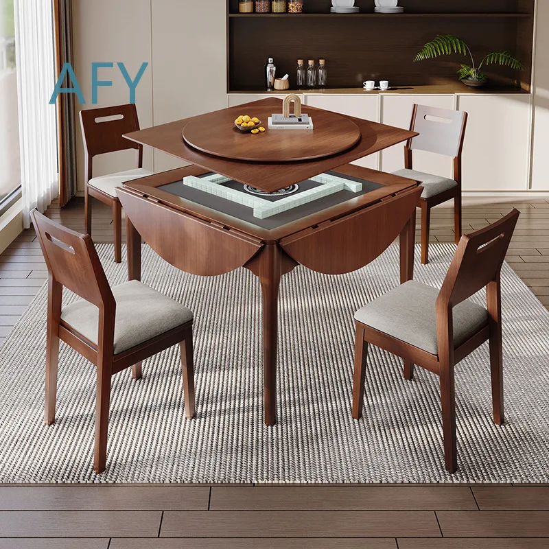 Solid Wood Folding Round Mahjong Table for Home Use Fully Automatic Dual Purpose Multi Functional Integrated Game Table for
