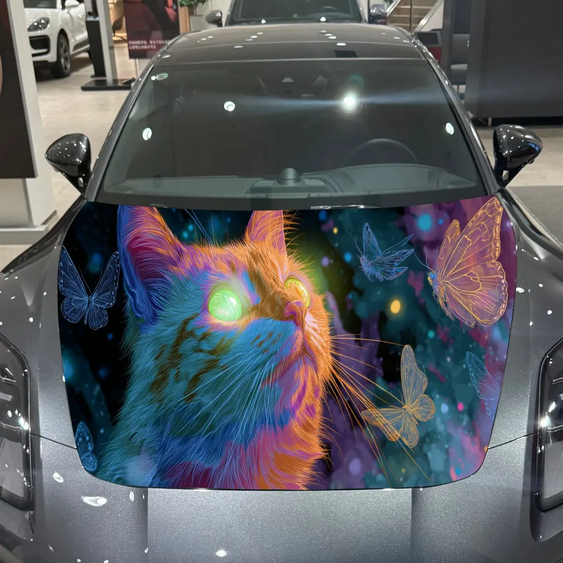 

Dreamy Glowing Eyes Cat Car Hood Vinyl Stickers Car Surface Protection Decal Car Decoration Cover Vinyl Wraps Waterproof Self-ad