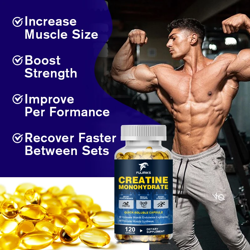 Creatine Monohydrate Capsules for Muscle Mass Strength, and Performance Improvement Workout Recovery