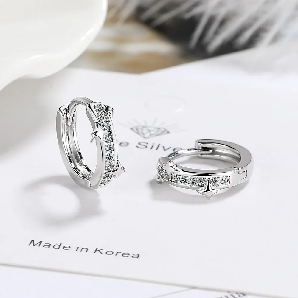

Simple Female Earrings 925 Sterling SIlver Star Single Row Zircon Small Earrings for Women Wedding Statement Jewelry Gift