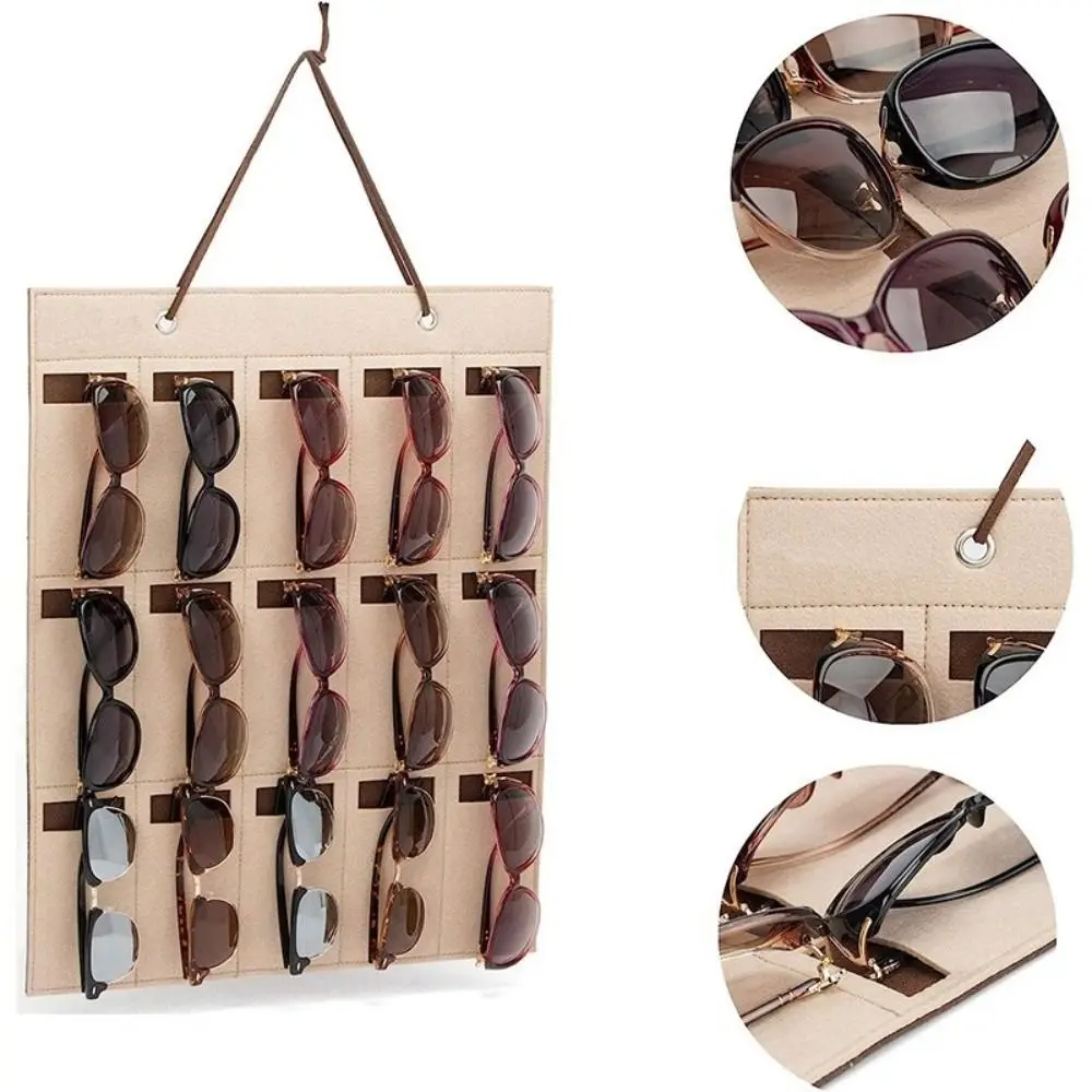 

2Pcs 15 Slots Sunglasses Display Hanging Bag Felt Wall-Mounted Eyeglasses Stand Holder Dust Proof Pocket Storage