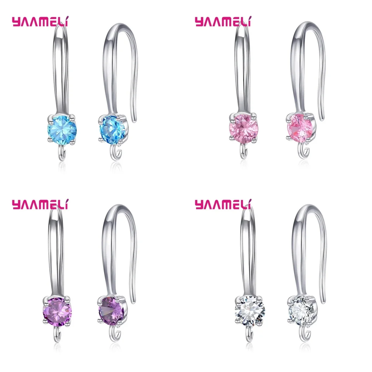 Genuine 925 Sterling Silver Geometric Crystal Zircon Hook Earrings for Women Girls Wedding Party Fashion Jewelry Gifts Wholesale