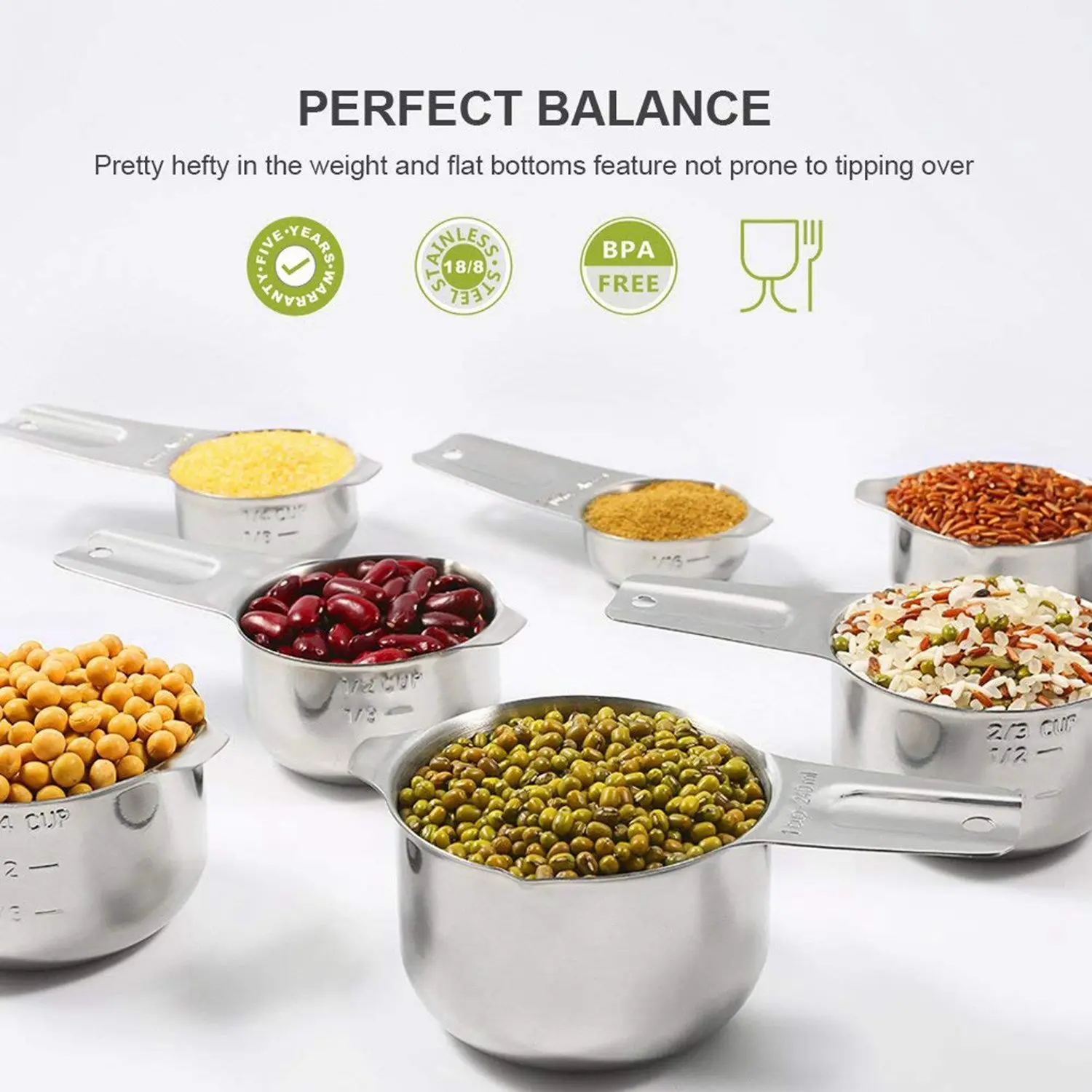 

2025 Trend2 Набор мерных чашек, набор из 7 с ложкой для кофе 1/8, металлический мерный стакан из нержавеющей стали, набор из 7 предметов, штабелируемый комплект Wi