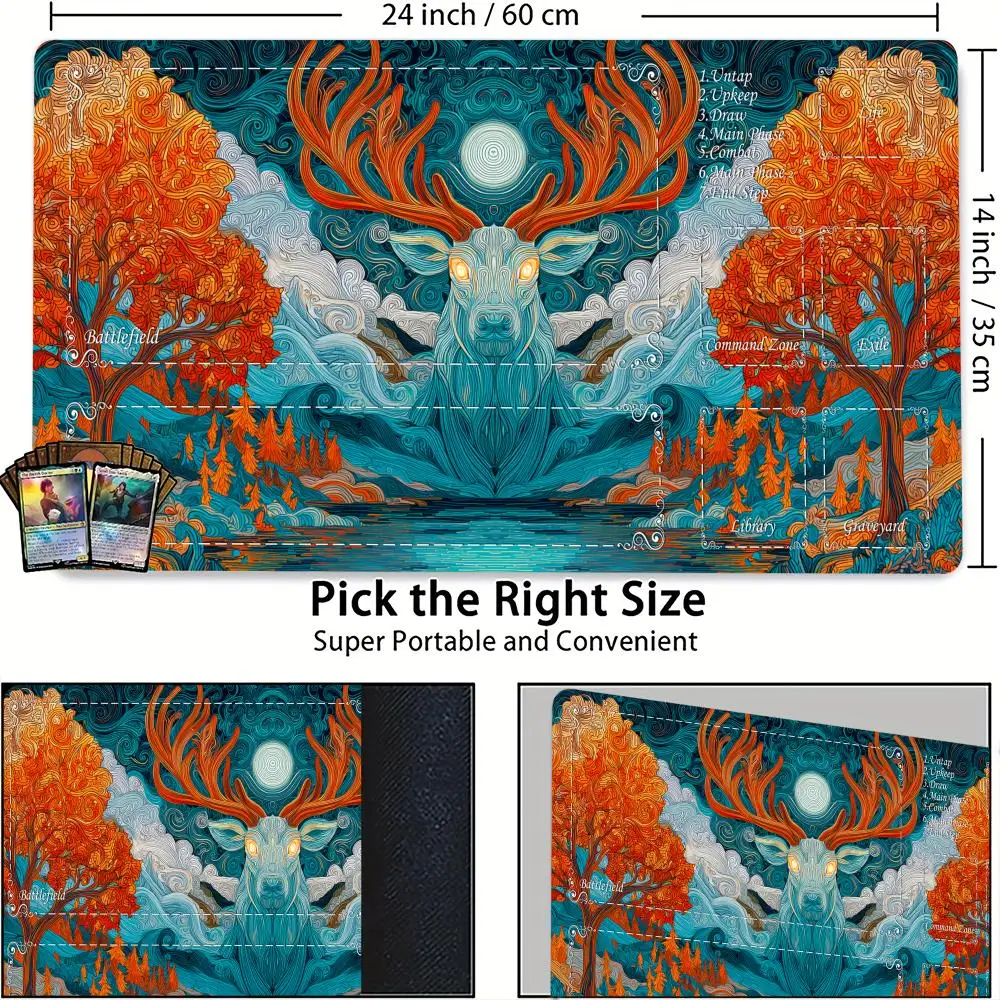 

Mystical Moonlight Deer MTG Playmat Magic Card Mat with Stitched Edge Non-Slip Durable Tabletop playmat Board Game Mat for TCG