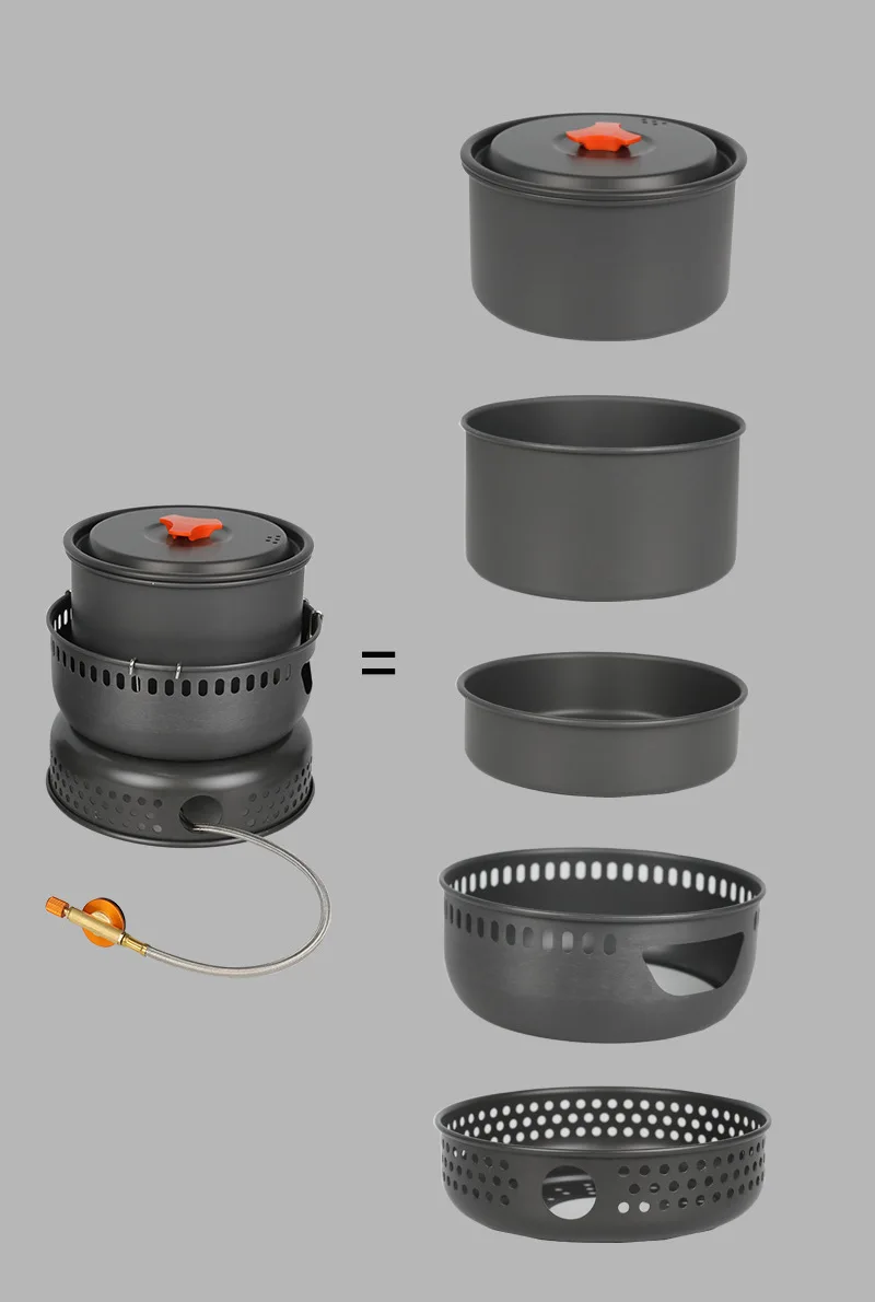 Neues Camping XBL100-Q1 Kochsystem-Set mit 2 Töpfen und 1 Pfanne, Gas- und Alkoholkocher Optional – Detail 2