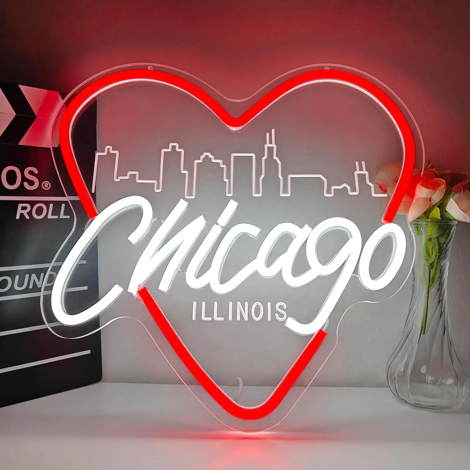

﻿ Неоновая вывеска Chicago с USB-питанием, регулируемая светодиодная неоновая лампа для бара, мужской комнаты, спальни, отеля, магазина, гаража, игровой комнаты, вечеринок, декора стен