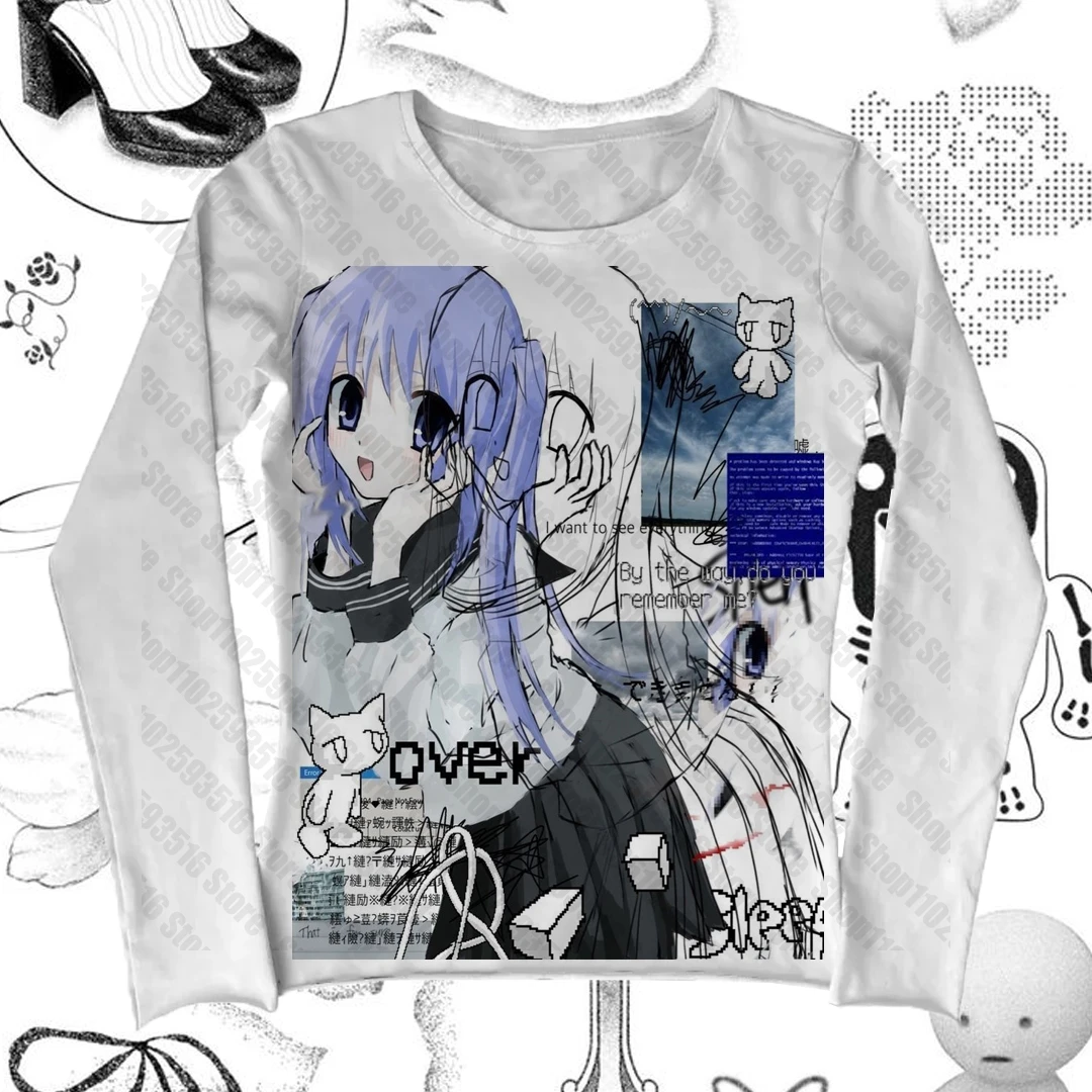 Ropa de los años 2000 Y2k, Top de manga larga, ropa recortada para mujer, primavera 2025, chica de Anime Kawaii, ropa gótica Vintage de los años 90